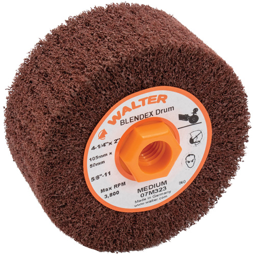 ALLSTEEL Blendex Surface Conditioning Drum, 4-1/4" Dia. x 2" W, 5/8"-11 Arbor, Medium Grit Distribution Jean Lapalme
