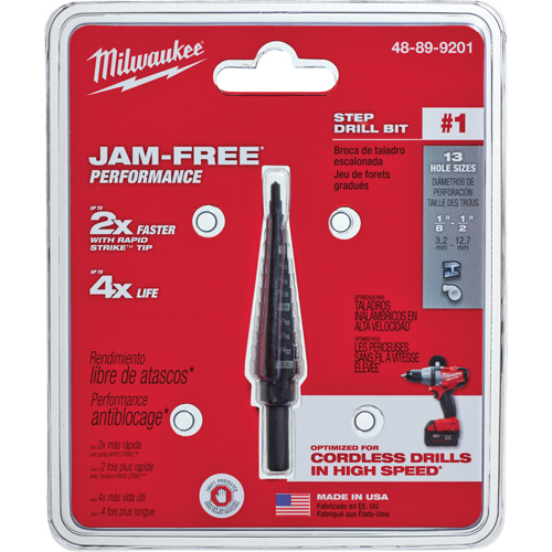 #1 Step Drill Bit, 1/8" - 1/2" , 1/32" Increments, High Speed Steel Distribution Jean Lapalme