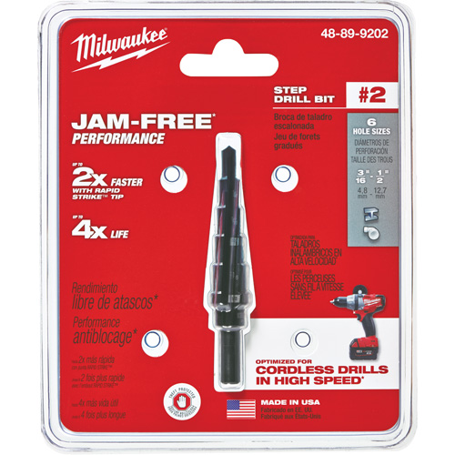 #2 Step Drill Bit, 3/16" - 1/2" , 1/16" Increments, High Speed Steel Distribution Jean Lapalme