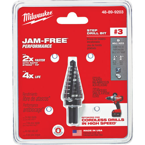 #3 Step Drill Bit, 1/4" - 3/4" , 1/16" Increments, High Speed Steel Distribution Jean Lapalme