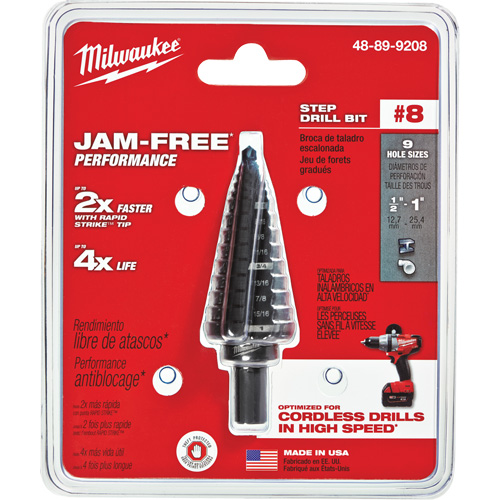 Foret &eacute;tag&eacute; no 8, 1/2" - 1", Incr&eacute;ments de 1/16", Acier rapide Distribution Jean Lapalme