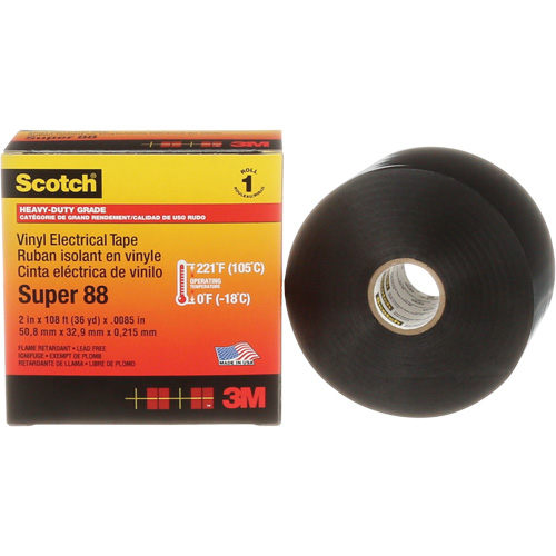Scotch&reg; Super 88 Professional Electrical Tape, 51 mm (2") x 33 m (108'), Black, 8.5 mils Distribution Jean Lapalme