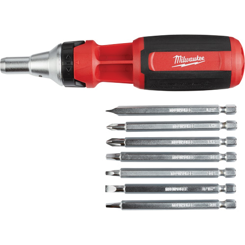 9-in-1 Square Drive Ratcheting Multi-bit Driver, 9-1/10" L, Cushion Grip Handle Distribution Jean Lapalme