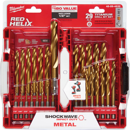 Jeu de forets Shockwave Red Helix, 29 morceaux, Titane Distribution Jean Lapalme
