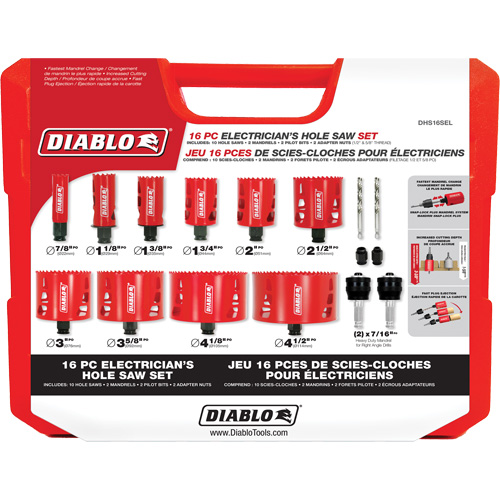 Electrician's Bi-Metal Hole Saw Set, 16 Pieces Distribution Jean Lapalme