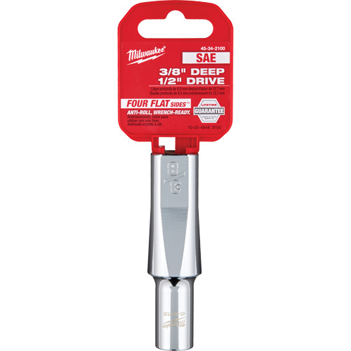 Douille SAE avec c&ocirc;t&eacute;s Four Flats, 3/8", Prise 1/2", 6 pans, Profond Distribution Jean Lapalme