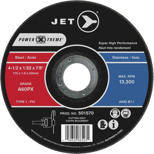 Meule &agrave; tronçonner Power-Xtreme A46PX, 4-1/2" x 1/16", Arbre de 7/8", Type 1, 13 300 Tr/min Distribution Jean Lapalme