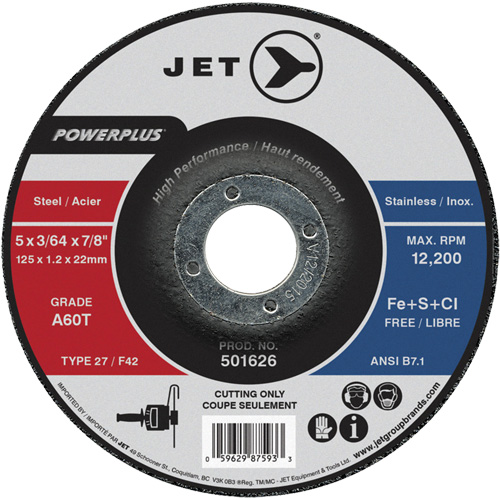 Meule &agrave; tronçonner PowerPlus A60T, 5" x 3/64", Arbre de 7/8", Type 27, 12 200 Tr/min Distribution Jean Lapalme