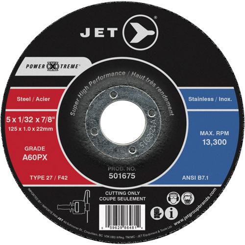 Meules &agrave; tronçonner Power Xtreme pour des meuleuses &agrave; angle — pour acier/acier inoxydable, 6" x 1/16", Arbre de 7/8", Type 27, 10 200 Tr/min Distribution Jean Lapalme