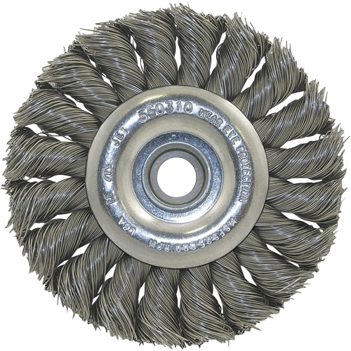 Knot Twisted Wire Wheels, 8" Dia., 0.020" Fill, 1/2" Arbor, Steel Distribution Jean Lapalme