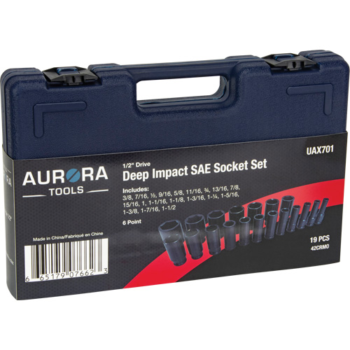SAE Socket Set, 19 Pcs, Impact, 1/2" Drive Size, Deep Distribution Jean Lapalme