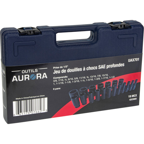 SAE Socket Set, 19 Pcs, Impact, 1/2" Drive Size, Deep Distribution Jean Lapalme