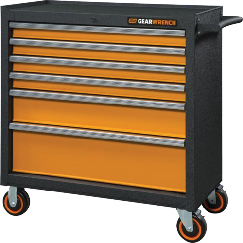 GSX Series Rolling Tool Cabinet, 6 Drawers, 36" W x 18-1/5" D x 37-2/5" H, Black/Orange Distribution Jean Lapalme