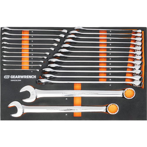12-Point Long Pattern Combination Metric Wrench Set in Foam Storage Tray, Open-Ended, 24 Pieces, Metric Distribution Jean Lapalme