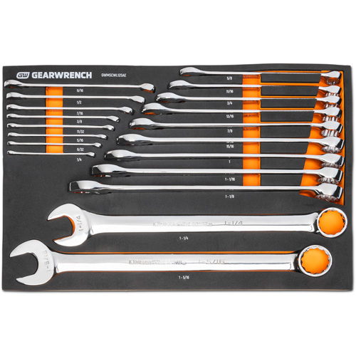 12-Point Long Pattern Combination SAE Wrench Set in Foam Storage Tray, Open-Ended, 19 Pieces, Imperial Distribution Jean Lapalme