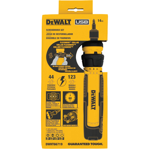 Jeu de tournevis sans fil de 14 morceaux avec commande FLEXDRIVE, 4 V, 44 lb-po/5 Nm couple max. Distribution Jean Lapalme