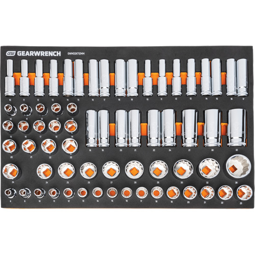 Jeu d'outils m&eacute;triques pour m&eacute;canicien MEGAMOD dans des plateaux en mousse modulaire avec armoire roulante &agrave; outils, 358 morcea Distribution Jean Lapalme