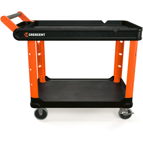 RAILWORKS 2-Shelf Industrial Utility Cart with 5" Hard Casters, 47" L x 24-1/2" W x 34" H, Black/Orange Distribution Jean Lapalme