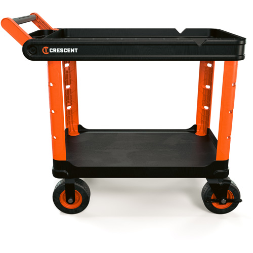 Chariot utilitaire industriel &agrave; 2 tablettes RAILWORKS avec roulettes de 8", 47" lo x 24-1/2" la x 37-4/5" h, Noir/Orange Distribution Jean Lapalme