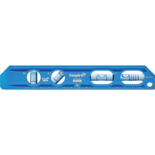 Niveau torpille moul&eacute; sous pression TRUE BLUE, 8" lo, Aluminium, 4 fioles, Magn&eacute;tique Distribution Jean Lapalme