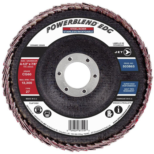 POWERBLEND EDG Flap Disc, 4-1/2" x 7/8", Type 27, CG60 Grit, Ceramic Distribution Jean Lapalme