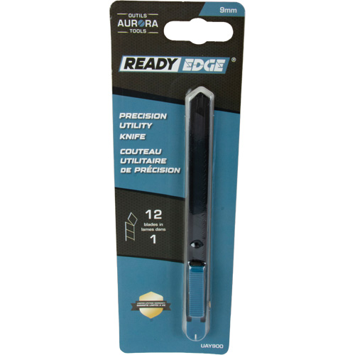 Couteau d'usage g&eacute;n&eacute;ral de 9 mm READYEDGE, Acier inoxydable, Prise en Plastique Distribution Jean Lapalme