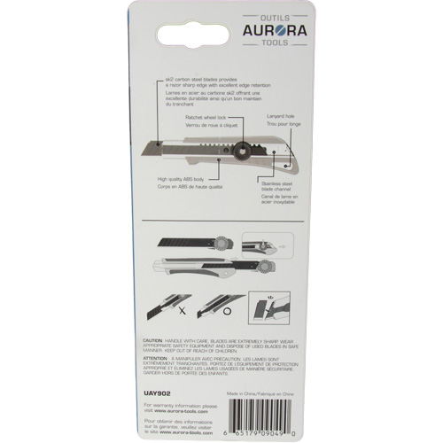 Couteau professionnel de 18 mm avec verrouillage &agrave; cliquet READYEDGE, Acier inoxydable, Robuste, Prise en Plastique Distribution Jean Lapalme