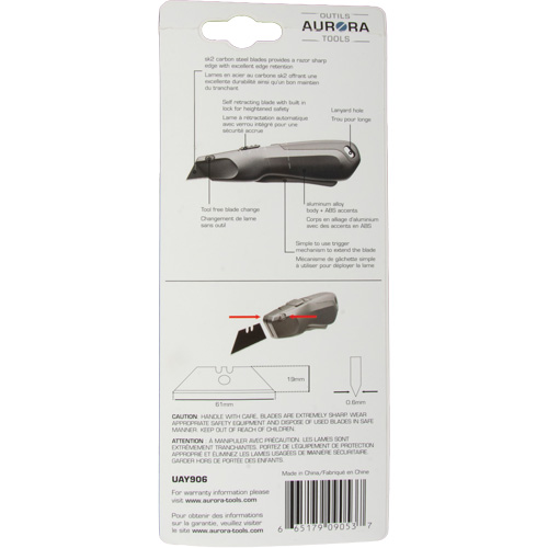 Couteau de s&eacute;curit&eacute; r&eacute;tractable READYEDGE, Acier inoxydable, Robuste, Prise en Plastique/Aluminium Distribution Jean Lapalme