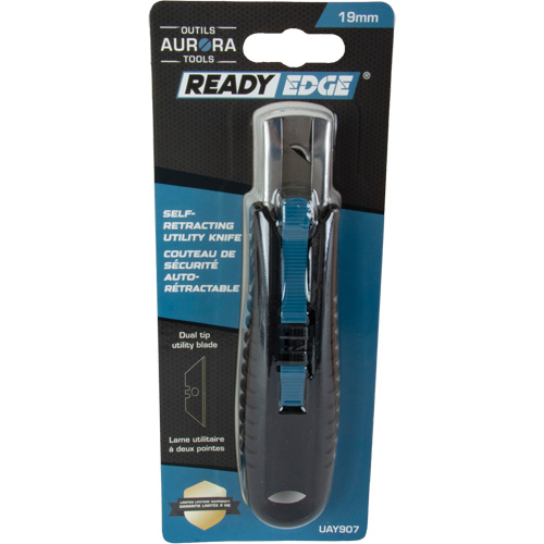 Couteau de s&eacute;curit&eacute; r&eacute;tractable standard READYEDGE, Acier inoxydable, Prise en Caoutchouc Distribution Jean Lapalme