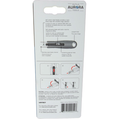 Couteau de s&eacute;curit&eacute; r&eacute;tractable standard READYEDGE, Acier inoxydable, Prise en Caoutchouc Distribution Jean Lapalme