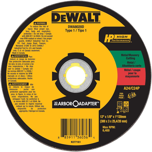 High Performance Cutting Wheel for Circular Saws, 12" x 1/8" Arbor, Aluminum Oxide Distribution Jean Lapalme
