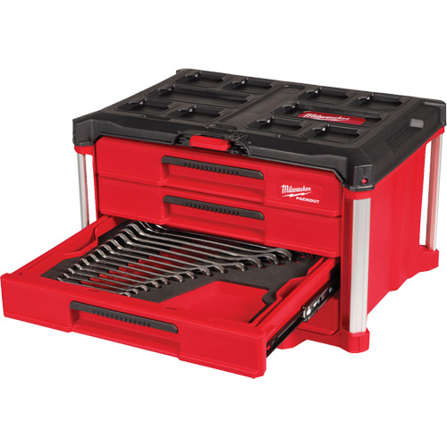 60-Piece Metric & SAE Combination Wrench Set with PACKOUT 4 Drawer Tool Box, 16-3/10" x 22-1/5" x 14-3/10", Black/Red Distribution Jean Lapalme