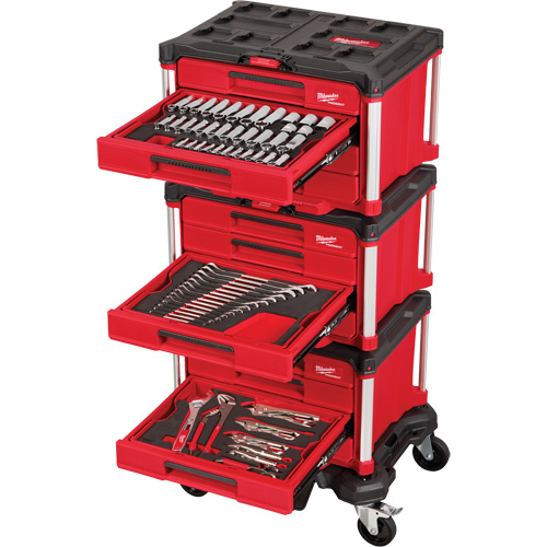 366-Piece Master Mechanics Hand Tool Set with PACKOUT Drawers & Dolly, 16-3/10" x 22-1/5" x 48-5/8", Black/Red Distribution Jean Lapalme