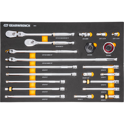 Ensemble d'outils &agrave; cliquet et d'entraînement 3/8" &agrave; 90 dents avec plateau de rangement en mousse Distribution Jean Lapalme