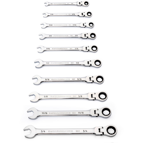 Jeu de cl&eacute;s SAE &agrave; 12 pans et 90 dents, T&ecirc;te articul&eacute;e/Combinaison &agrave; cliquet, 10 morceaux, Imp&eacute;rial Distribution Jean Lapalme