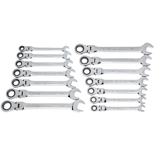 Jeu de cl&eacute;s &agrave; 12 pans et 72 dents, T&ecirc;te articul&eacute;e/Combinaison &agrave; cliquet, 14 morceaux, Imp&eacute;rial et m&eacute;trique Distribution Jean Lapalme