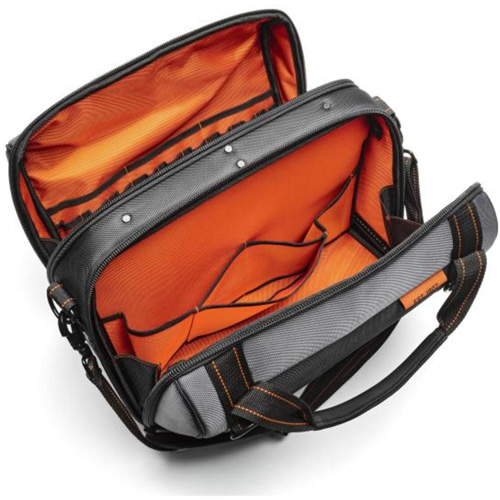 17" Tradesman Closed Top Tool Bag, Polyester, 3 Pockets, Black/Grey/Orange Distribution Jean Lapalme