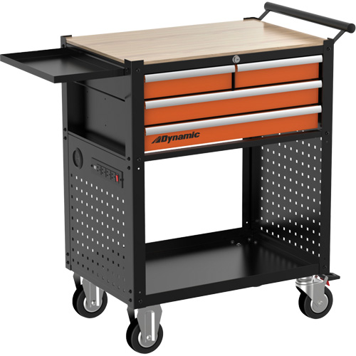 Chariot utilitaire, 4 tiroirs, Noir/Orange Distribution Jean Lapalme