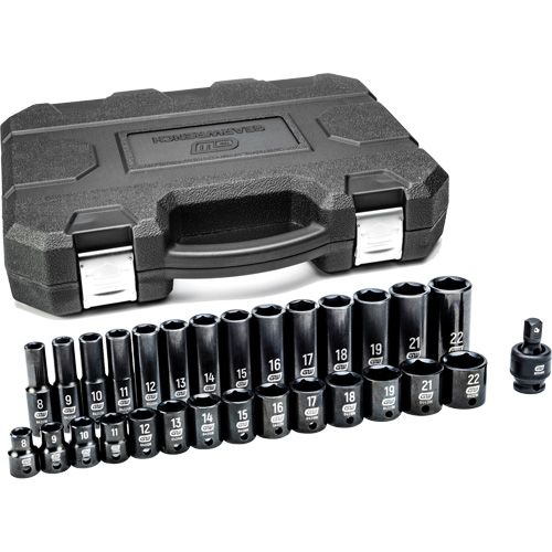 6-Point Metric Socket Set, 29 Pcs, Impact, 3/8" Drive Size, Deep Distribution Jean Lapalme