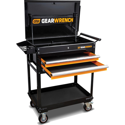 Utility Cart, 2 Drawers, 32-1/2" W x 42" H, Black/Orange Distribution Jean Lapalme