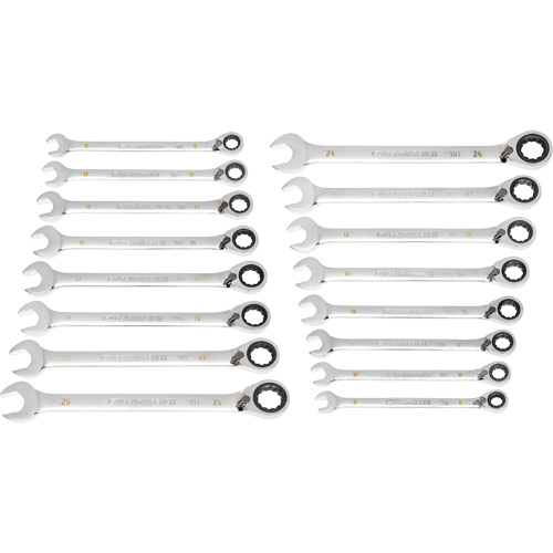 Jeu de cl&eacute;s r&eacute;versibles &agrave; 12 pans et 90 dents, Cl&eacute; polygonale, 16 morceaux, M&eacute;trique Distribution Jean Lapalme