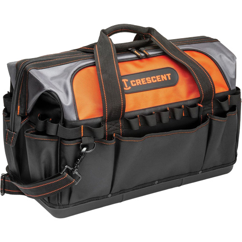 20" Contractor Tool Bag, 1680 Denier/Polyester, 31 Pockets, Black/Grey/Orange Distribution Jean Lapalme