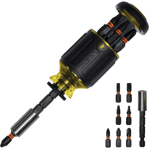 Tournevis tronqu&eacute; multi-embouts de longueur ajustable 8-en-1, 4-4/5" lo, Prise Coussin&eacute;e Distribution Jean Lapalme