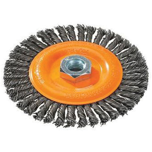 Stringer Bead Knotted Wire Brush, 4" Dia., 0.02" Fill, 5/8"-11 Arbor, Steel Distribution Jean Lapalme