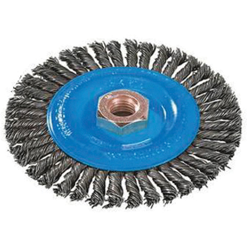 Stringer Bead Knotted Wire Brush, 4" Dia., 0.02" Fill, 5/8"-11 Arbor, Aluminum/Stainless Steel Distribution Jean Lapalme