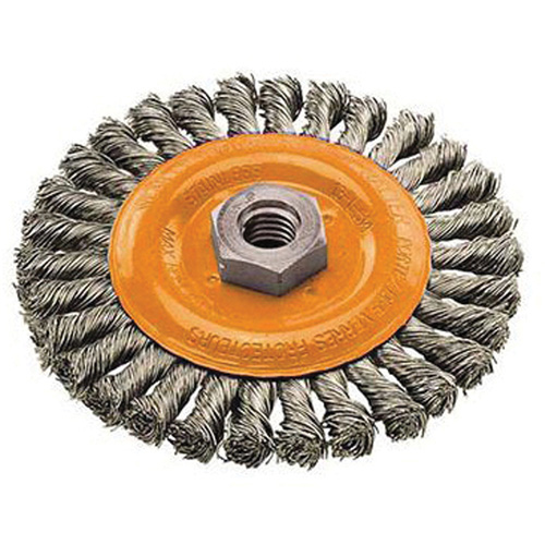 Wide Knotted Wire Wheel Brush, 4" Dia., 0.02" Fill, 5/8"-11 Arbor, Steel Distribution Jean Lapalme