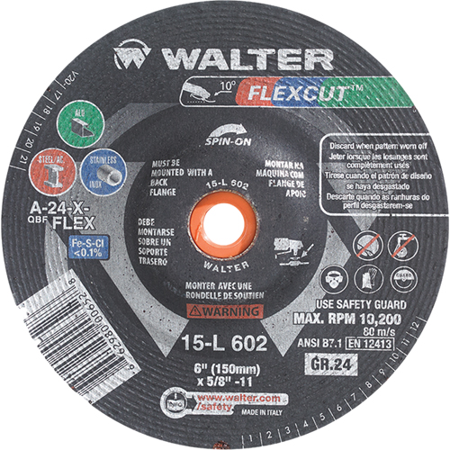 Flexcut Depressed Centre Grinding Wheels, 6", 36 Grit, Aluminum Oxide, 5/8"-11, 10200 RPM, Type 29 Distribution Jean Lapalme