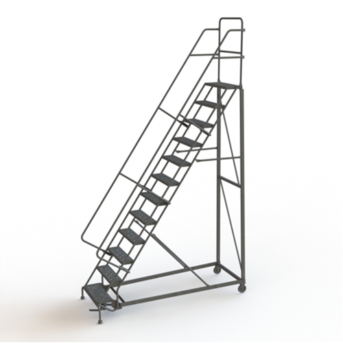 Heavy Duty Rolling Ladder, 12 Steps, 24" Step Width, 120" Platform Height, Steel Distribution Jean Lapalme
