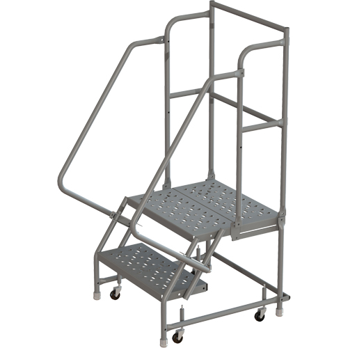 Escabeaux roulants &agrave; dessus profond, 2 marches, Largeur de la marche 16", Hauteur de la plateforme 20", Acier Distribution Jean Lapalme