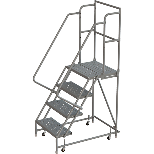 Deep Top Step Rolling Ladder, 4 Steps, 16" Step Width, 40" Platform Height, Steel Distribution Jean Lapalme